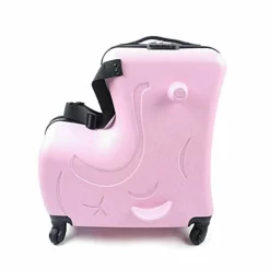 Fetcoi 20" Travel Luggage Rolling Suitcase Ride On Cartoon Luggage ABS+PU Unisex Case Pink