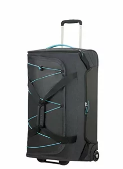 American Tourister Road Quest Wheeled Duffle Medium Travel Duffle, 67 Cm, 75 Liters, Grey (Graphite/Turquoise)