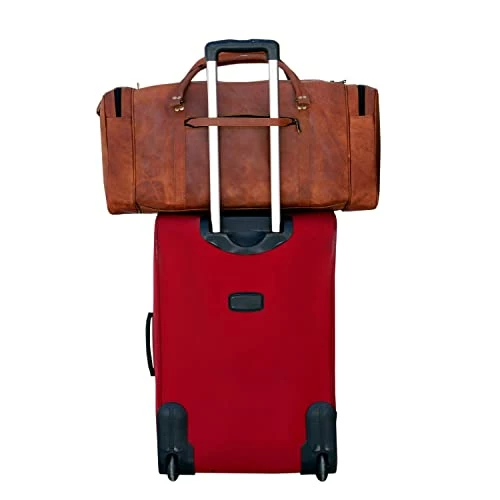 24 Inch Genuine Leather Duffel Travel Overnight Weekend Leather Bag Sports Gym Duffel Luggage Travel Bag For Men And Women Travelling Cabin Duffle Yoga Gym Bag (24 Inch Brown) 2 24 Inch Genuine Leather Duffel Travel Overnight Weekend Leather Bag Sports Gym Duffel Luggage Travel Bag For Men And Women Travelling Cabin Duffle Yoga Gym Bag (24 Inch Brown) - Image 2