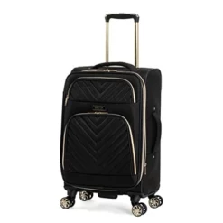 Kenneth Cole Reaction Women's Chelsea Luggage Chevron Softside 8-Wheel Spinner Expandable Suitcase Collection, Black, 20-Inch Carry On