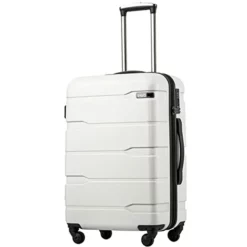 Coolife Luggage Expandable(only 28") Suitcase PC+ABS Spinner Built-In TSA Lock 20in 24in 28in Carry On (white, S(20in_carry On))