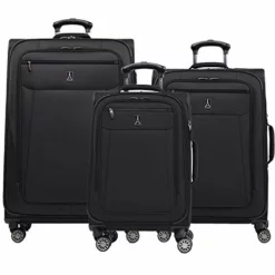 Travelpro Skywalk Limited 3 Piece Spinner Suitcase Set - Softside Expandable Travel Luggage With Spinning Wheels – Carry On & Checked Bags, Black