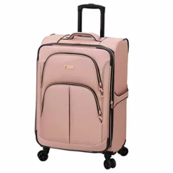 LONDON FOG Bromley Softside Expandable Spinner Luggage, Rose Gold, Checked-Medium 24-Inch