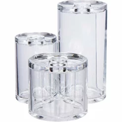 GROOVI BEAUTY Acrylic Triple Round Make Up Container (3 Connected Towers) - Compact Size, Great Storage Container For Cosmetics, Bathroom And Vanity Supplies - Qtips, Cotton Balls - 5.5"x5.9"x5.25" -TRAVELPRO Sales 4117ZkTr zL