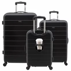 Wrangler Smart Luggage Set With Cup Holder And USB Port, Black, 3 Piece Set