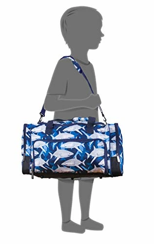 Wildkin Kids Weekender Duffel Bag For Boys And Girls, Carry-On Size And Perfect For Weekend Or Overnight Travel, 600-Denier Polyester Fabric Duffel Bags Measures 22 X 12 X 12 Inches (Sharks) 3 Wildkin Kids Weekender Duffel Bag For Boys And Girls, Carry-On Size And Perfect For Weekend Or Overnight Travel, 600-Denier Polyester Fabric Duffel Bags Measures 22 X 12 X 12 Inches (Sharks) - Image 3