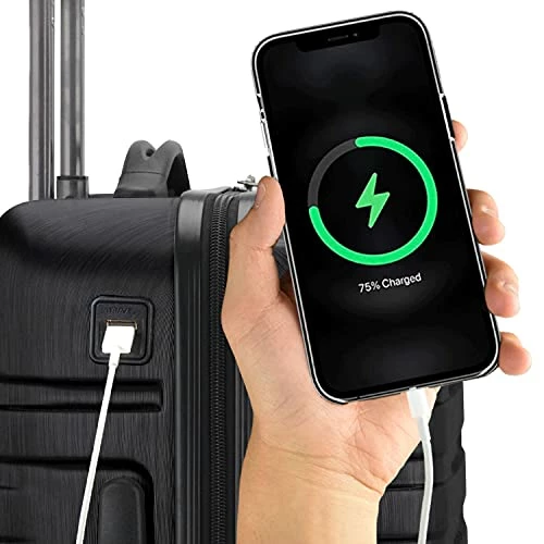 U.S. Traveler Boren Polycarbonate Hardside Rugged Travel Suitcase Luggage With 8 Spinner Wheels, Aluminum Handle, Black, 2-Piece Set, USB Port In Carry-On 5 U.S. Traveler Boren Polycarbonate Hardside Rugged Travel Suitcase Luggage With 8 Spinner Wheels, Aluminum Handle, Black, 2-Piece Set, USB Port In Carry-On - Image 5