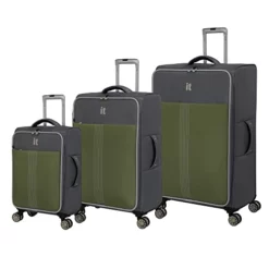 It Luggage Filament 3 Piece Softside 8 Wheel Expandable Spinner Set, Grey/Green, 3 Pc