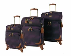 Steve Madden Designer Luggage Collection - 3 Piece Softside Expandable Lightweight Spinner Suitcase Set - Travel Set Includes 20 Inch Carry On, 24 Inch & 28-Inch Checked Suitcases (Shadow Purple)