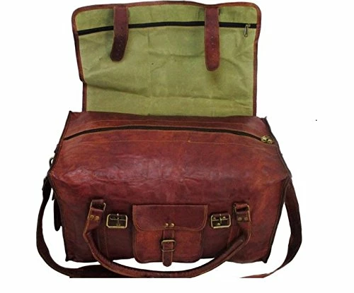 HLC 21" Mens Retro Style Carry On Luggage Flap Duffel Leather Duffel Bag 3 HLC 21" Mens Retro Style Carry On Luggage Flap Duffel Leather Duffel Bag - Image 3