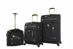 Steve Madden Designer Luggage Collection- 3 Piece Softside Expandable Lightweight Spinner Suitcases- Travel Set Includes Under Seat Bag, 20-Inch Carry On & 28-Inch Checked Suitcase (Peek-A-Boo Black)