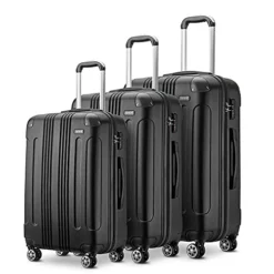 JOYWAY Luggage 3 Piece Set Suitcase Lightweight Hardshell TSA Lock Spinner (black)
