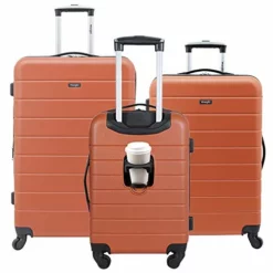 Wrangler Smart Luggage Set With Cup Holder And USB Port, Burnt Orange, 3 Piece