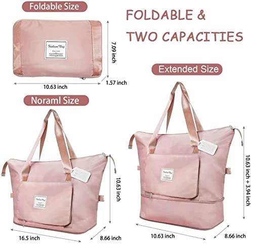 Large Capacity Folding Travel Bag, Travel Duffel Bag With Luggage Tag, Waterproof Lightweight Gym Bag With Wet And Dry Separation Bag, For Travel, Sports, Gym, Pink 9 Large Capacity Folding Travel Bag, Travel Duffel Bag With Luggage Tag, Waterproof Lightweight Gym Bag With Wet And Dry Separation Bag, For Travel, Sports, Gym, Pink - Image 9