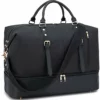 Canvas Overnight Bag Oversized Travel Duffel Leather For Men And Women Weekender Tote (Black-D)