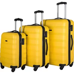 Expandable 3 Piece Luggage Sets Hardside Durable Suitcase With Spinner Wheels TSA Lock, 3 Pcs Carry On Case Travel Home Outdoor School Lightweight Trolley Case ( 20" 24" 28" Yellow)