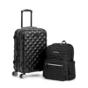 Kenneth Cole Reaction Diamond Tower Luggage Collection Lightweight Hardside Expandable 8-Wheel Spinner Travel Suitcase, Black, 2pc Bundle (Carry On+Backpack)