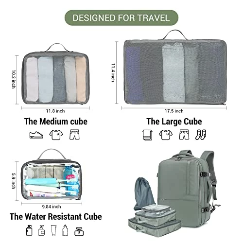 Molnia Travel Backpack For Men, 47L Carry On Backpack, 17.3inch Laptop Backpack Flight Approved, With 3 Packing Cubes & 1 Shoe Bag, Expandable Business Suitcase, Weekender Duffel Bag, Grey-green 5 Molnia Travel Backpack For Men, 47L Carry On Backpack, 17.3inch Laptop Backpack Flight Approved, With 3 Packing Cubes & 1 Shoe Bag, Expandable Business Suitcase, Weekender Duffel Bag, Grey-green - Image 5