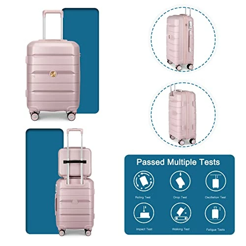 Somago 20IN Carry On Luggage And 14IN Mini Cosmetic Cases Travel Set Hardside Luggage With Spinner Wheels Lightweight Polypropylene Suitcase With TSA Lock (2-Piece Set (14/20), Nude Pink) 4 Somago 20IN Carry On Luggage And 14IN Mini Cosmetic Cases Travel Set Hardside Luggage With Spinner Wheels Lightweight Polypropylene Suitcase With TSA Lock (2-Piece Set (14/20), Nude Pink) - Image 4