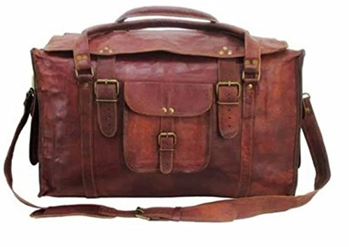 HLC 21" Mens Retro Style Carry On Luggage Flap Duffel Leather Duffel Bag 1 HLC 21" Mens Retro Style Carry On Luggage Flap Duffel Leather Duffel Bag
