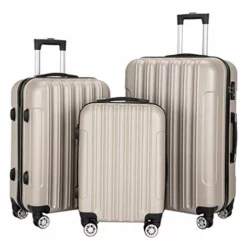 3 Pieces ABS Luggage Sets Trolley Case, Large Capacity Multifunctional Traveling Suitcase Hardshell With Spinner Wheel And Coded Lock, 20" & 24" & 28" (Champagne)