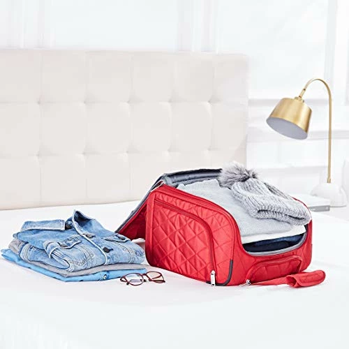 AmazonBasics Underseat Carry On Rolling Travel Luggage Bag - Red Quilted 3 AmazonBasics Underseat Carry On Rolling Travel Luggage Bag - Red Quilted - Image 3