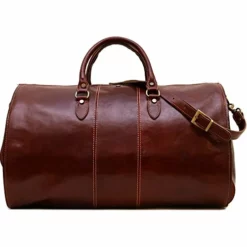 Venezia Garment Duffle Travel Bag Suitcase In Brown Full Grain Leather