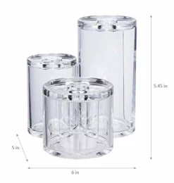 GROOVI BEAUTY Acrylic Triple Round Make Up Container (3 Connected Towers) - Compact Size, Great Storage Container For Cosmetics, Bathroom And Vanity Supplies - Qtips, Cotton Balls - 5.5"x5.9"x5.25" -TRAVELPRO Sales 41Tj Vrs94L