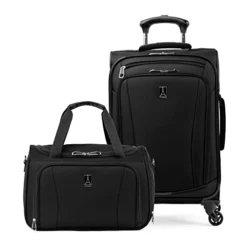 Travelpro Runway 2-piece Luggage Set, Carry On Softside Expandable 4-Wheel Spinner Suitcase & Carry On UnderSeat Luggage Soft Tote Bag, Men And Women, Black