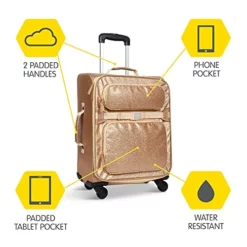 Bixbee Kids Luggage, Kids Luggage With Wheels For Girls & Boys With Telescoping Pullout Handle, Strap And Pockets- Lightweight Kids Suitcase & Carry On Bag For Airport, Travel, Overnight In Gold -TRAVELPRO Sales 41UAa0 w1US
