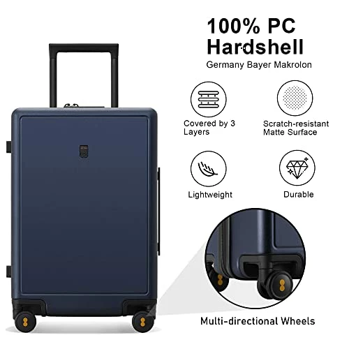 LEVEL8 Elegance Checked Luggage, 24 Inch Hardside Suitcase, Lightweight PC Matte Hardshell With TSA Lock, Spinner Wheels - Navy Blue 5 LEVEL8 Elegance Checked Luggage, 24 Inch Hardside Suitcase, Lightweight PC Matte Hardshell With TSA Lock, Spinner Wheels - Navy Blue - Image 5