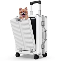 SOMODE Airline Approved Carry On Luggage With Spinner Wheels,Aluminum Framed Carry On Suitcase With Front Open Laptop Compartment/Pocket 22×14×9 Inch Large Checked-in Luggage(White)