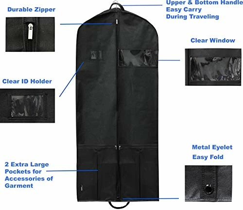 Simplehousware 54-Inch Heavy Duty Garment Bag W/Pocket For Suits, Tuxedos, Dresses, Coats 5 Simplehousware 54-Inch Heavy Duty Garment Bag W/Pocket For Suits, Tuxedos, Dresses, Coats - Image 5