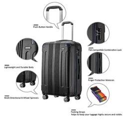 JOYWAY Luggage 3 Piece Set Suitcase Lightweight Hardshell TSA Lock Spinner (black) -TRAVELPRO Sales 41bRUXBvdgS