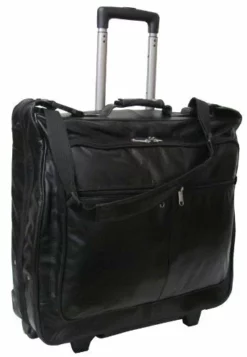 Amerileather Cowhide Leather Black 21.5-inch Wheeled Garment Bag
