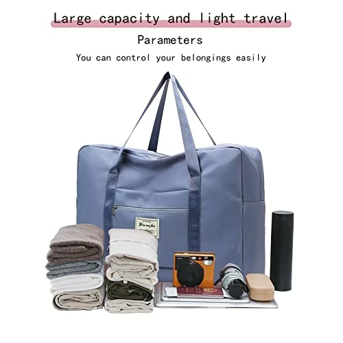 Portable Travel Duffel Bag, Large Capacity Foldable Tote Shoulder Bag, Lightweight Waterproof Carry On Luggage Sport Gym Bag (Light Blue) 4 Portable Travel Duffel Bag, Large Capacity Foldable Tote Shoulder Bag, Lightweight Waterproof Carry On Luggage Sport Gym Bag (Light Blue) - Image 4