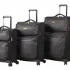 Lucas Designer Luggage Collection - 3 Piece Softside Expandable Ultra Lightweight Spinner Suitcase Set - Travel Set Includes 20 Inch Carry On, 24 Inch & 28 Inch Checked Suitcases (Black)