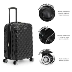 Kenneth Cole Reaction Diamond Tower Luggage Collection Lightweight Hardside Expandable 8-Wheel Spinner Travel Suitcase, Black, 2pc Bundle (Carry On+Backpack) -TRAVELPRO Sales 41cbkarOAmL