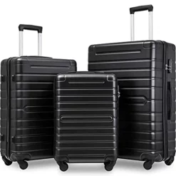 Hardshell Luggage Sets 3 PCS Spinner Suitcase With Tsa Lock Lightweight Black