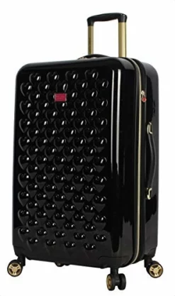 Betsey Johnson 26 Inch Checked Luggage Collection - Expandable Scratch Resistant (ABS + PC) Hardside Suitcase - Designer Lightweight Bag With 8-Rolling Spinner Wheels (Heart To Heart Black)