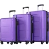 Expandable ABS Durable Suitcase 3 Piece Luggage Sets Lightweight With Double Wheels TSA Lock Spinner, Unisex Adults Teens Home Outddor Carry On Luggage (Purple 20/24/28 Inch)