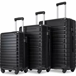 SSLine 3 Piece Luggage Sets Suitcase,Expandable ABS Lightweight Hardshell Spinner Wheel 3 Piece Set Travel Bag With TSA Lock 20/24/28 Inch (Black)