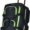 Olympia 8 Pocket Rolling Duffel Bag, Black/Lime, 22 Inch
