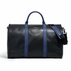 Project 11 Garment Weekender Black Leather With Blue Accents By Hook & Albert
