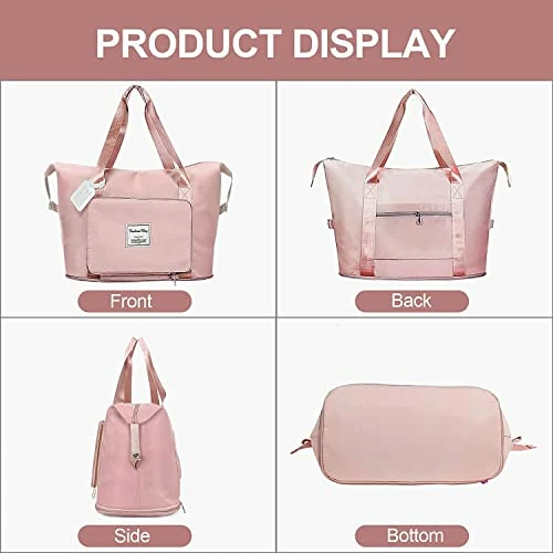 Large Capacity Folding Travel Bag, Travel Duffel Bag With Luggage Tag, Waterproof Lightweight Gym Bag With Wet And Dry Separation Bag, For Travel, Sports, Gym, Pink 7 Large Capacity Folding Travel Bag, Travel Duffel Bag With Luggage Tag, Waterproof Lightweight Gym Bag With Wet And Dry Separation Bag, For Travel, Sports, Gym, Pink - Image 7