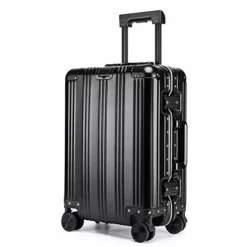 JBAG-one 100% Aluminum-Magnesium Alloy Rolling Luggage Spinner Men Business Suitcase Wheels 20 Inch Cabin Trolley Travel Bag,Black