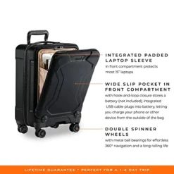 Briggs & Riley Torq Hardside Carry On Luggage With Spinner Wheels 22 Inch. USB Charging Port, TSA-Friendly Locks, Easy Access Hinged Front Pocket, Black -TRAVELPRO Sales 41mF4TXxNsL