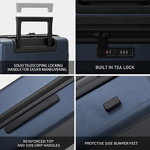 LEVEL8 Elegance Checked Luggage, 24 Inch Hardside Suitcase, Lightweight PC Matte Hardshell With TSA Lock, Spinner Wheels - Navy Blue 4 LEVEL8 Elegance Checked Luggage, 24 Inch Hardside Suitcase, Lightweight PC Matte Hardshell With TSA Lock, Spinner Wheels - Navy Blue - Image 4