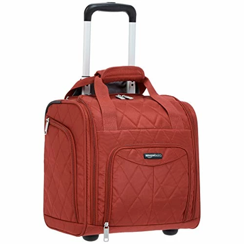 AmazonBasics Underseat Carry On Rolling Travel Luggage Bag - Red Quilted 1 AmazonBasics Underseat Carry On Rolling Travel Luggage Bag - Red Quilted