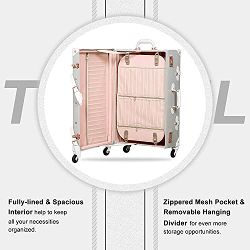 Unitravel Retro Luggage 26 Inch Lightweight Women Cute Suitcase With Spinner Wheels (Light Gray) 5 Unitravel Retro Luggage 26 Inch Lightweight Women Cute Suitcase With Spinner Wheels (Light Gray) - Image 5